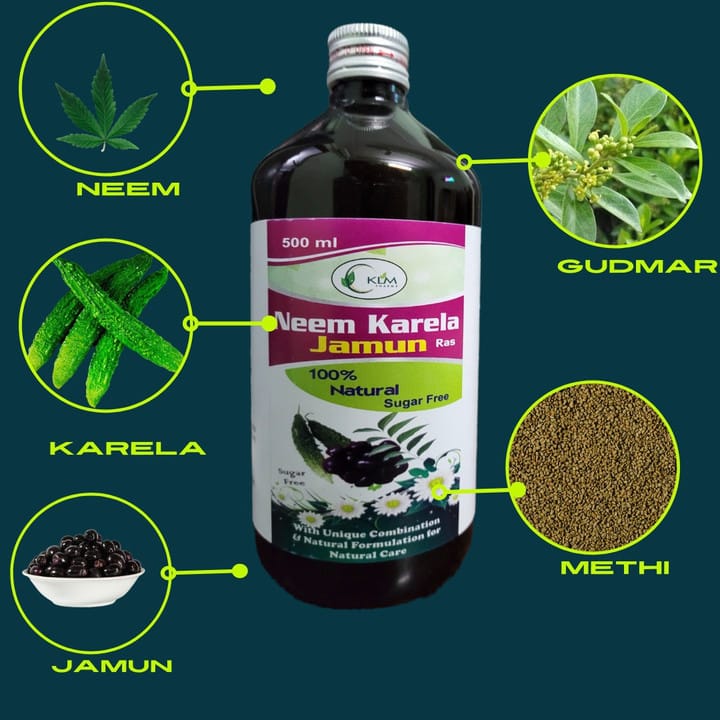 klm pharma KLM NEEM KARELA JAMUN RAS || 500ml 100% Natural || Sugar Free (500 ml)