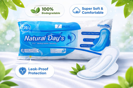 Natural Day's Biodegradable Sanitary Pads (Regular) - Super Soft, Leak-Proof | 10 Pack of 70 Pads