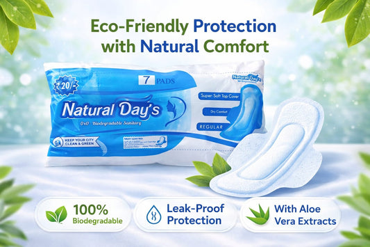 Natural Day's Biodegradable Sanitary Pads (Regular) - Super Soft, Leak-Proof | 10 Pack of 70 Pads